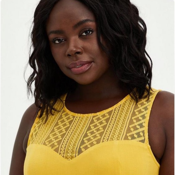 Torrid Midi Stretch Rayon Yellow Trapeze Dress Plus Size 2x 18/20 - Picture 2 of 3